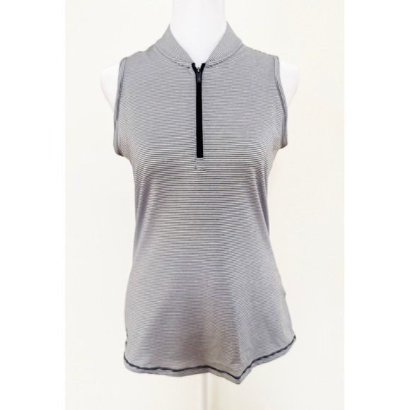 Adidas Golf Sleeveless Polo Shirt Womens Athletic Striped Mock Neck‎ Activewear - Picture 3 of 8